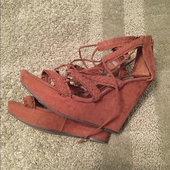 Brown Suede Wedged Heels - Picture 1 of 3